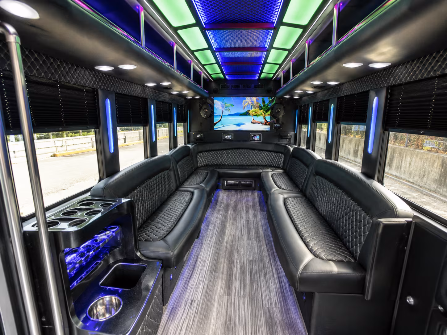 conroe 18 passenger party bus inside