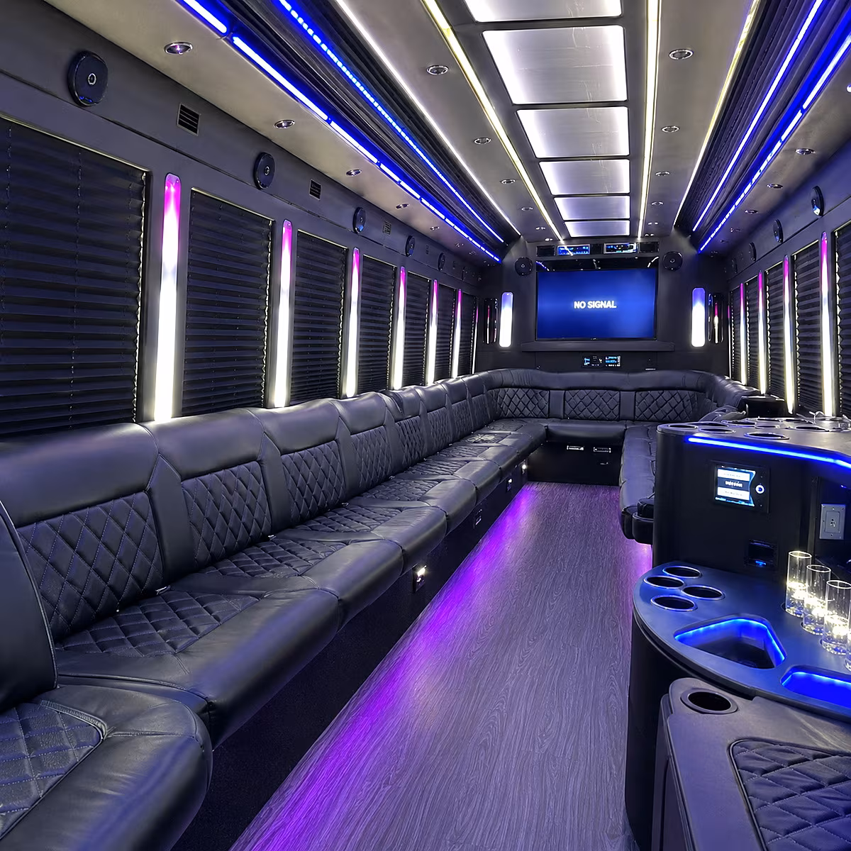 conroe 30 passenger party bus inside